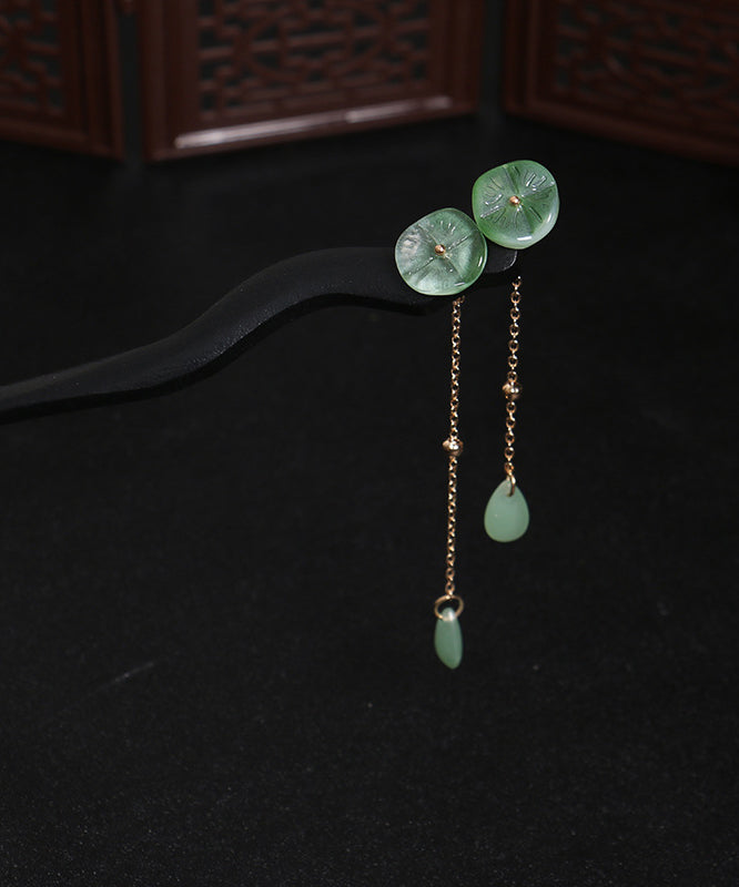 Green Xylogen Lotus Flower Tassel Hairpin