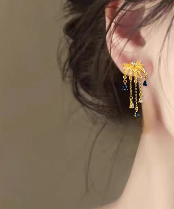 Gold Ancient Gold Zircon Fireworks Tassel Drop Earrings