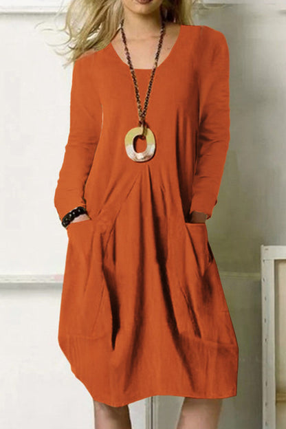 Loose Long Dress Color Pocket Dress