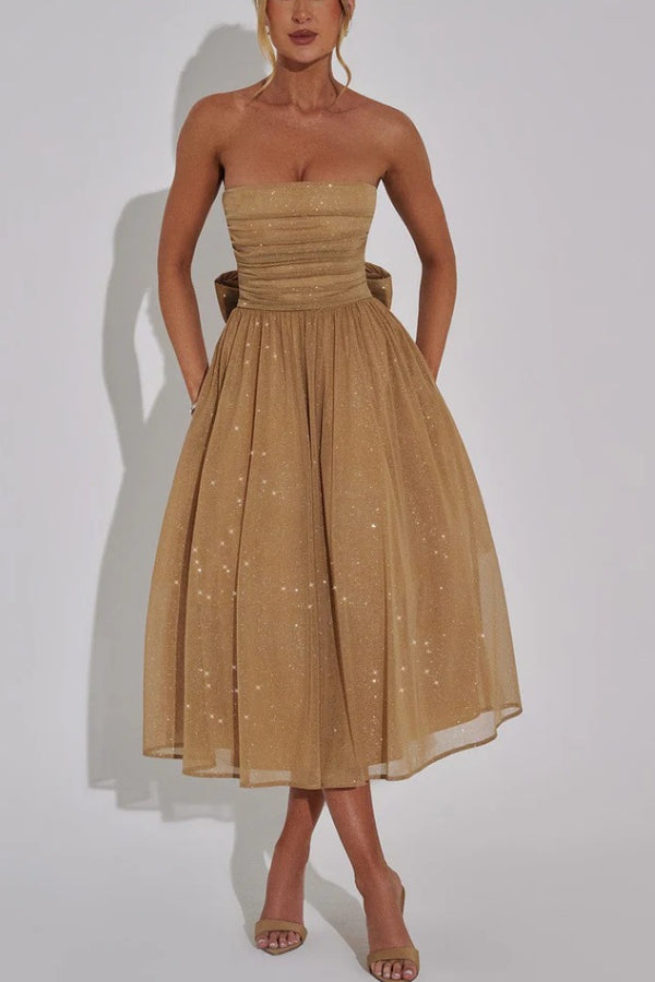 Off-shoulder Backless Bow Maxi Dress