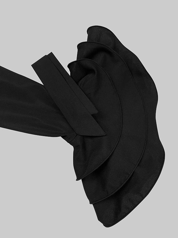 Flared Sleeves Pleated Color Split-joint Lapel Maxi Dresses Shirt Dress