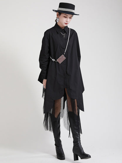 Urban Loose Split-joint Lapel Long Sleeves Midi Dress
