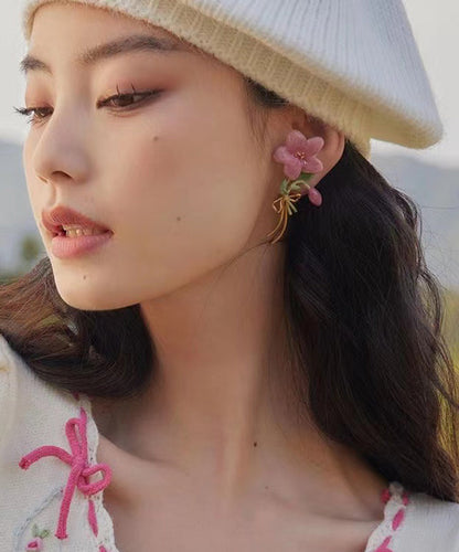 Pink Sterling Silver Overgild Drop Earrings