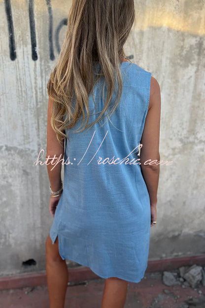 Color Sleeveless V-neck Pocket Mini Dress
