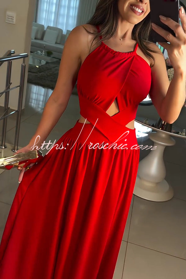 Color Cross Tie Backless Maxi Dress