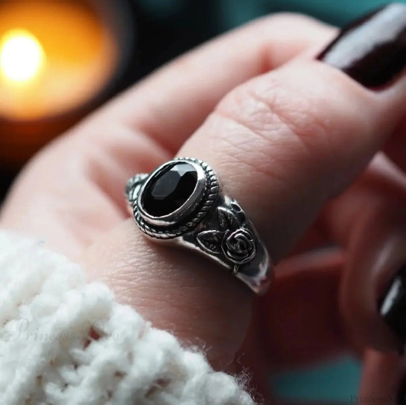 Antique Pink Gothic Ebony Gemstone Ring