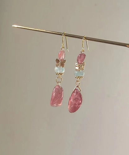Pink Sterling Silver Overgild Crystal Butterfly Drop Earrings