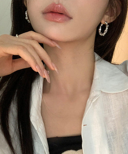 Silk Sterling Silver Alloy Pearl Hoop Earrings