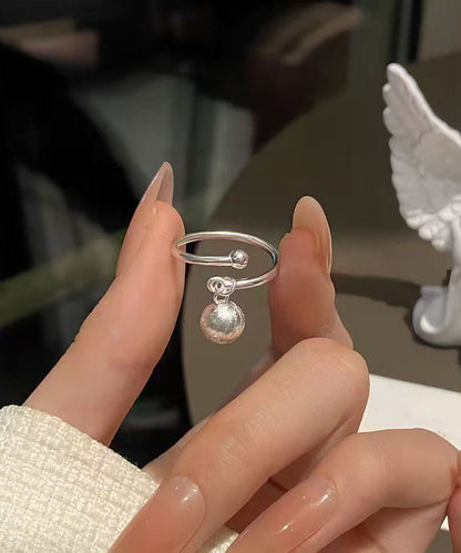 Original Silk Sterling Silver Wire Drawing Ball Tassel Open Rings