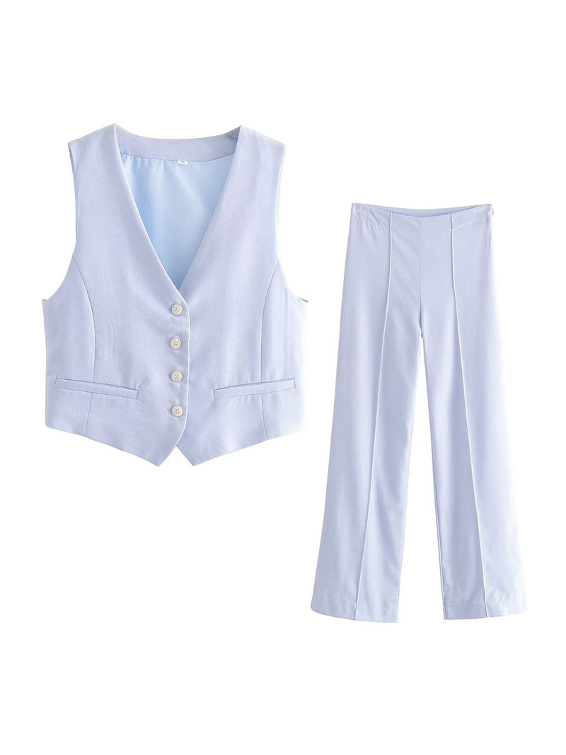 Waist Coat Vest & Wide Leg Pants Coord Set