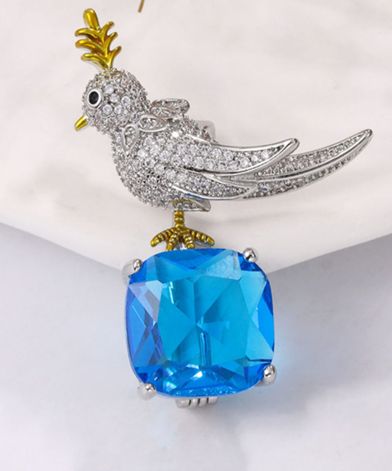 Yellow Copper Zircon Inlaid Gem Stone Little Bird Brooches
