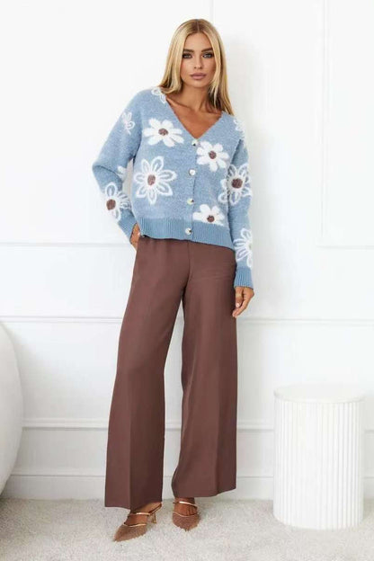 V-neck Knit Long Sleeves Cardigan