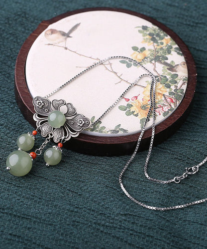 Green Sterling Silver Jade Pendant Necklace