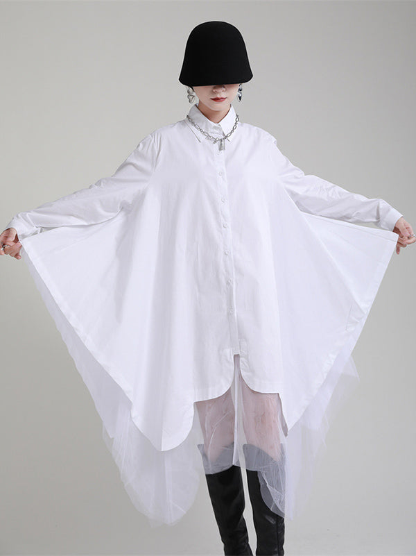 Urban Loose Split-joint Lapel Long Sleeves Midi Dress