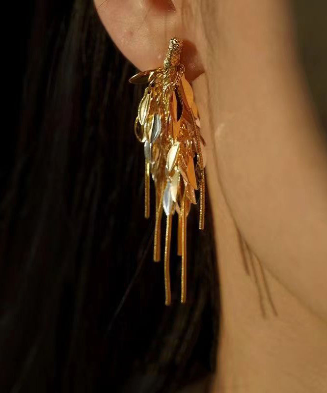 Stylish Gold Sterling Silver Overgild Ear of Wheat Tassel Drop Earrings