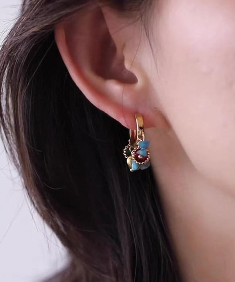 Blue Copper Overgild Asymmetrical Tassel Hoop Earrings