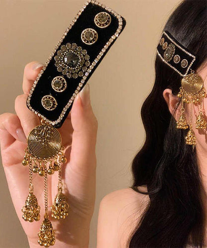 Black Alloy Acrylic Zircon Bell Tassel Hairpin