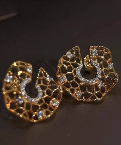 Original Design Gold Copper Alloy Zircon Hollow Out Hoop Earrings
