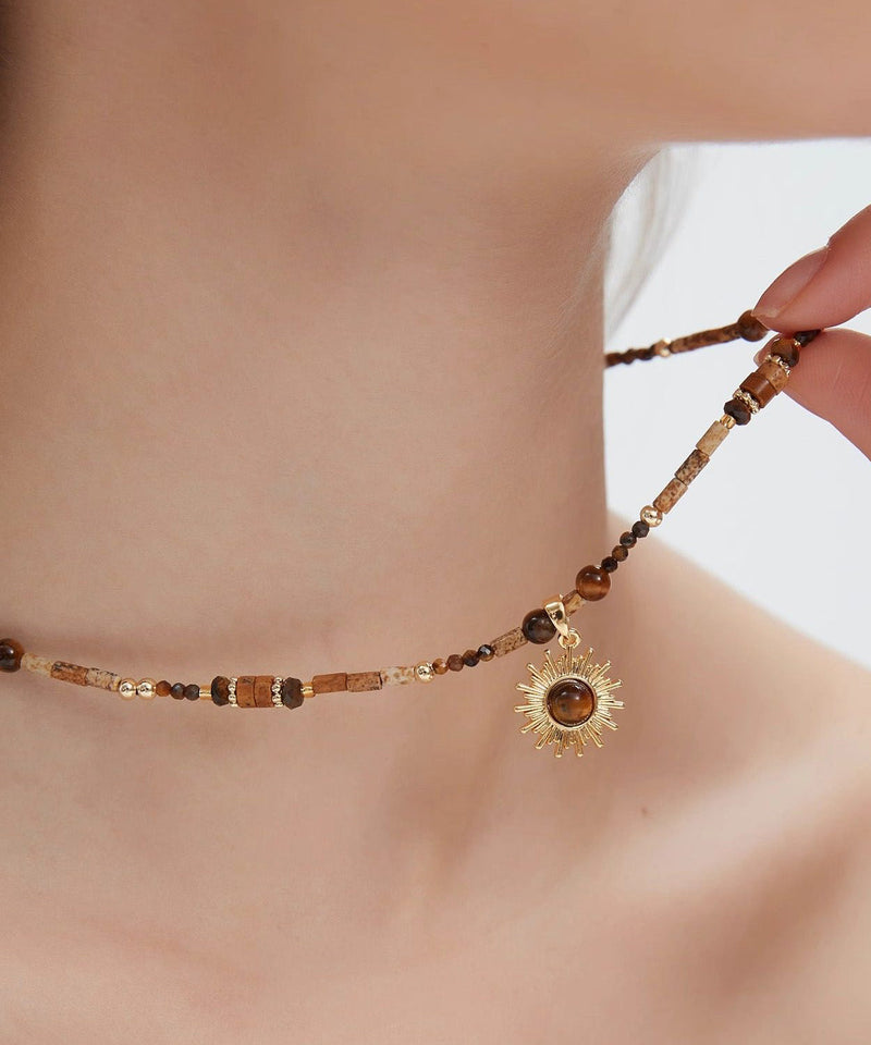 Tungsten Steel Gem Stone Pendant Necklace