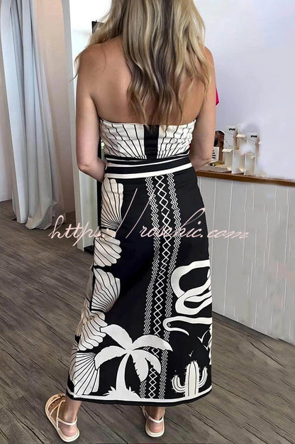 Shell Print Off-the-shoulder High Slit Slim Midi Dress