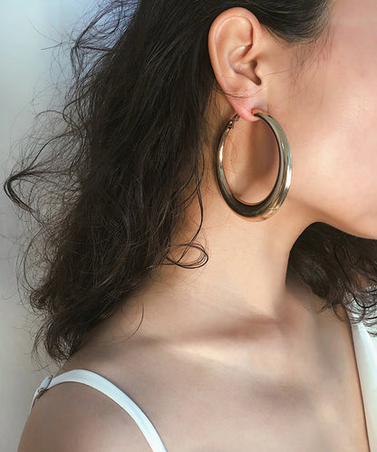 Gold Metal Round Hoop Earrings