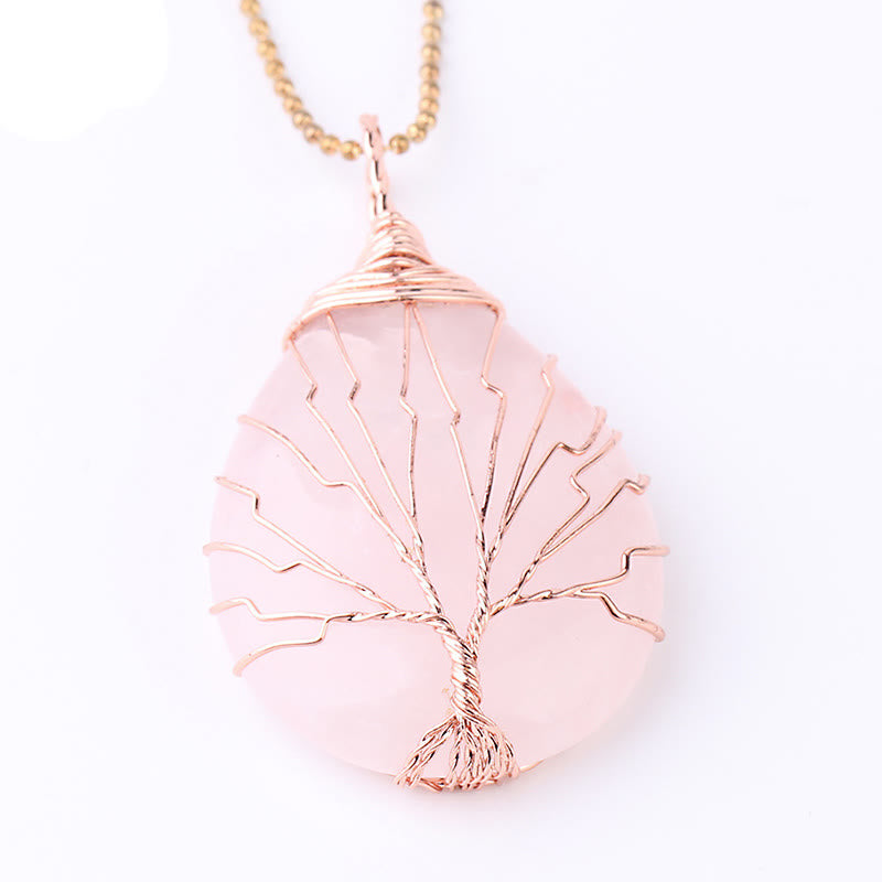 Buddha Stones Natural Quartz Crystal Tree of Life Healing Energy Necklace Pendant