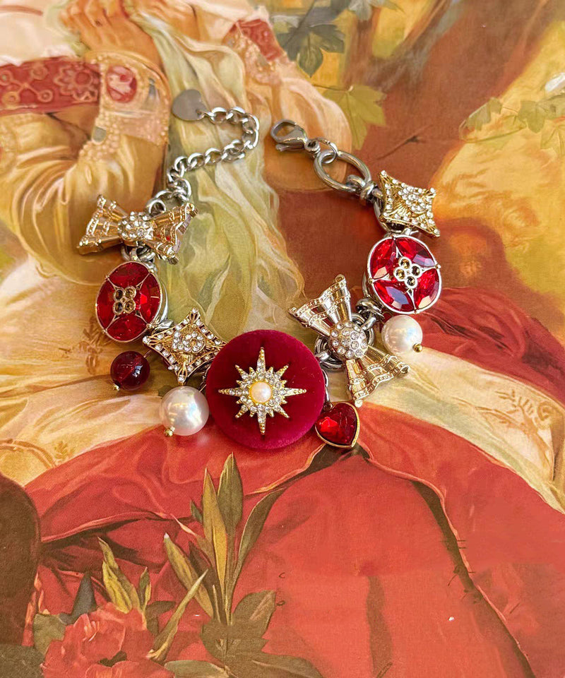 New Year Red Stainless Steel Zircon Pearl Love Charm Bracelet