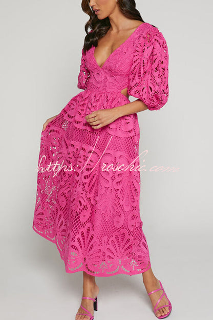 Color V Neck Hollow Lace Waistless Maxi Dress