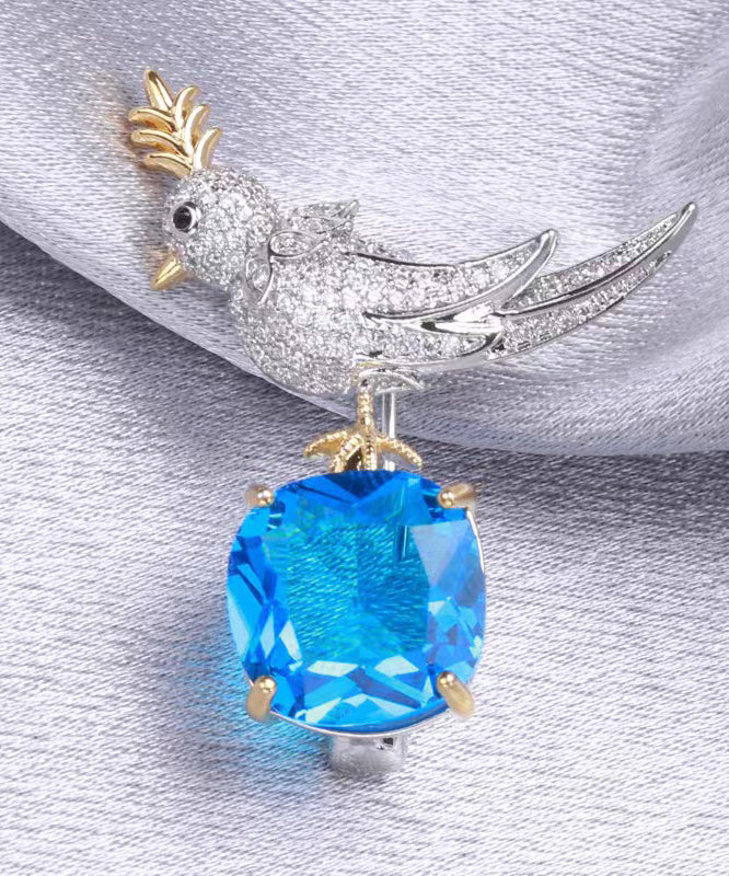 Blue Copper Zircon Gem Stone Little Bird Brooches