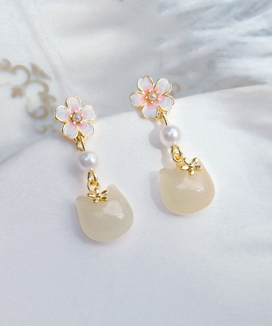 Gold Sterling Silver Alloy Sakura Little Cat Drop Earrings