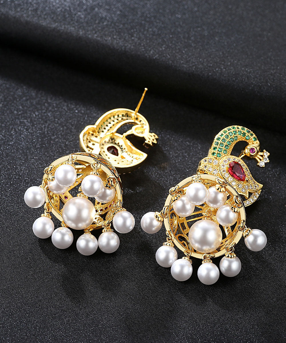 Multi Color Zircon Phoenix Pearl Drop Earrings