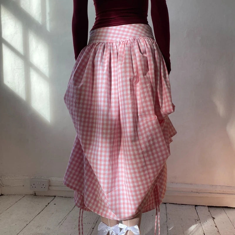 Plaid Drawstring Maxi Skirt