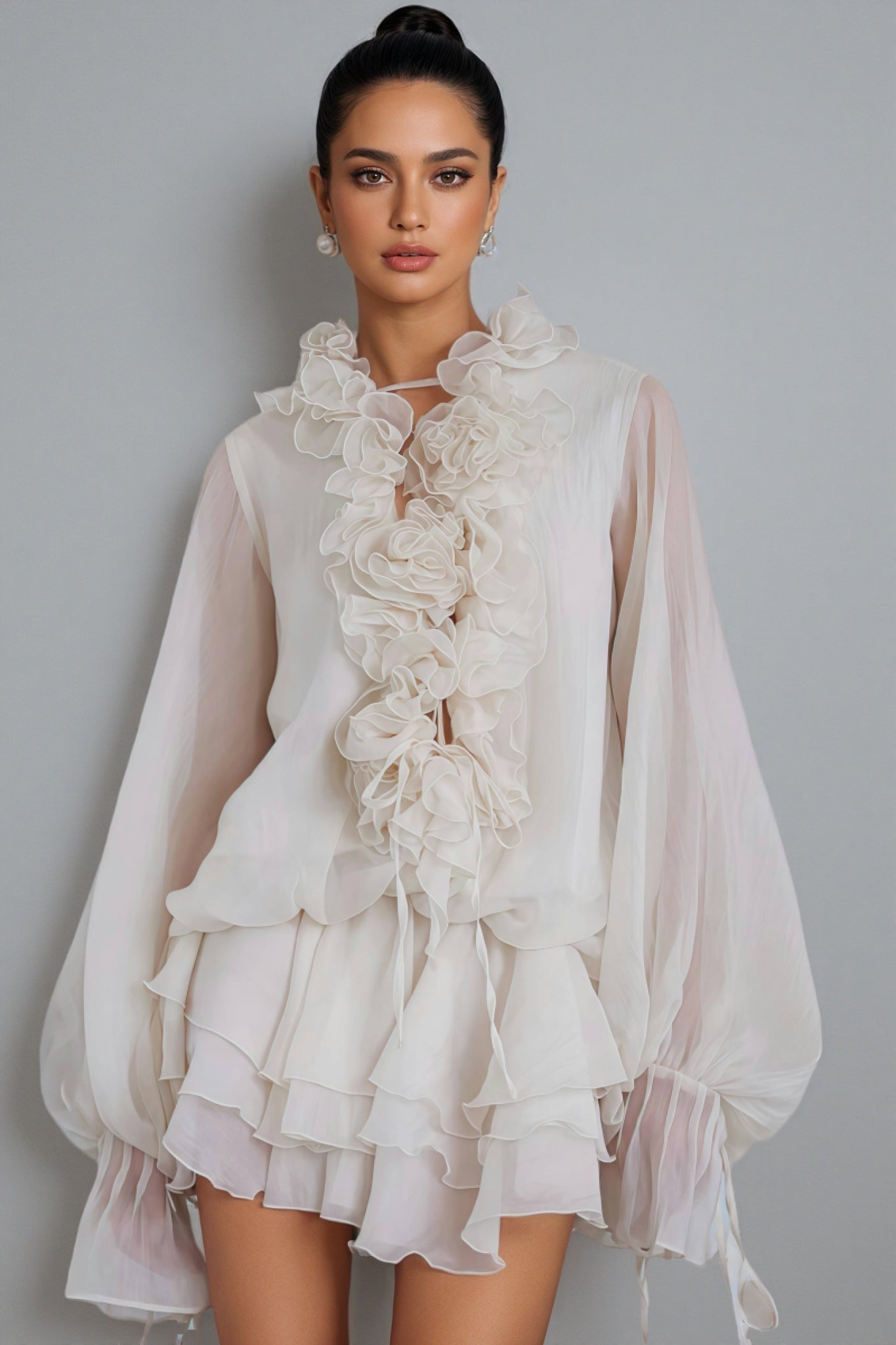 Elsonv 3d Lantern Sleeve Mini Dress
