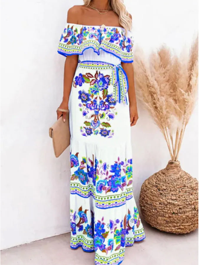 Off Shoulder Printed Maxi Dress