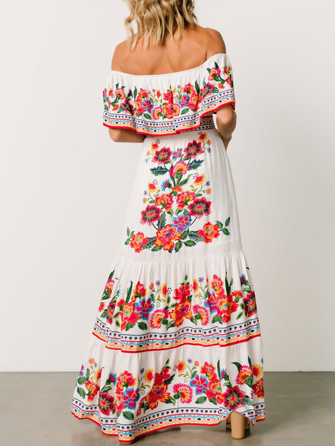 Off Shoulder Printed Maxi Dress
