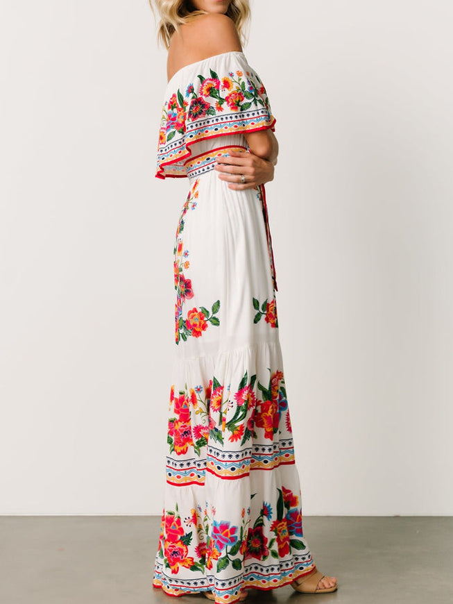 Off Shoulder Printed Maxi Dress