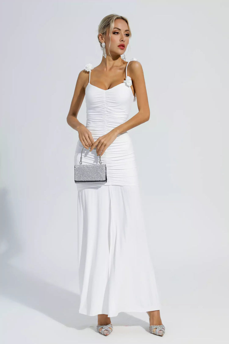 Alia White Ruched Slip Maxi Dress