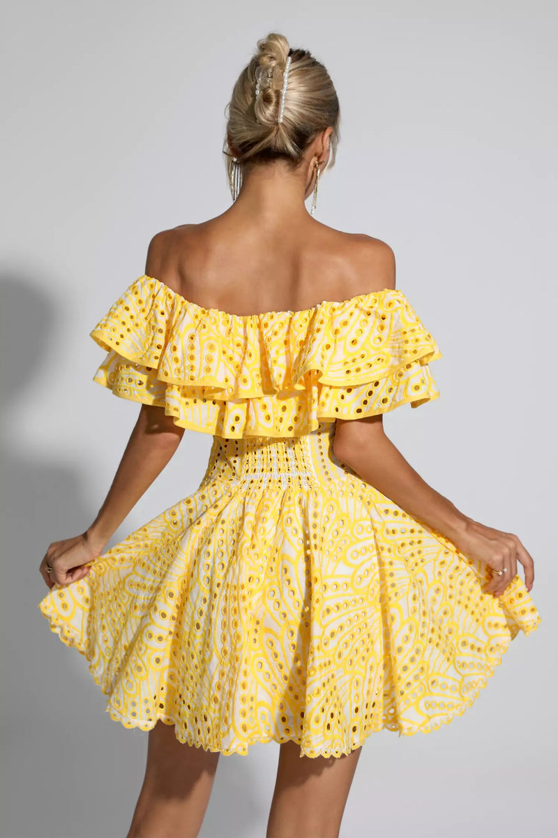 Amora Cutout Ruffle Mini Dress-yellow