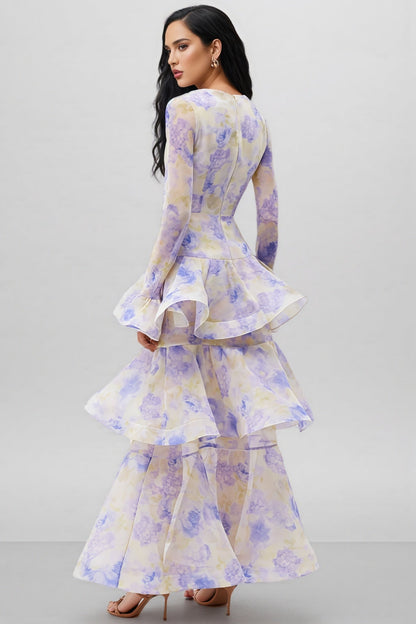 Olenf V-neck Printed Cake Maxi Dress