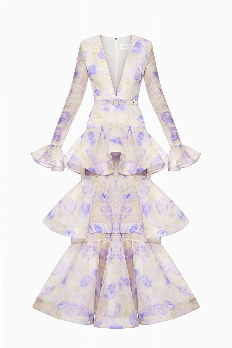 Olenf V-neck Printed Cake Maxi Dress