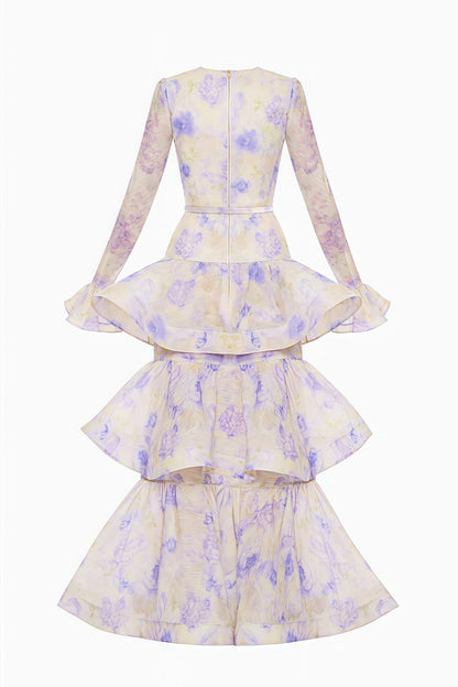 Olenf V-neck Printed Cake Maxi Dress