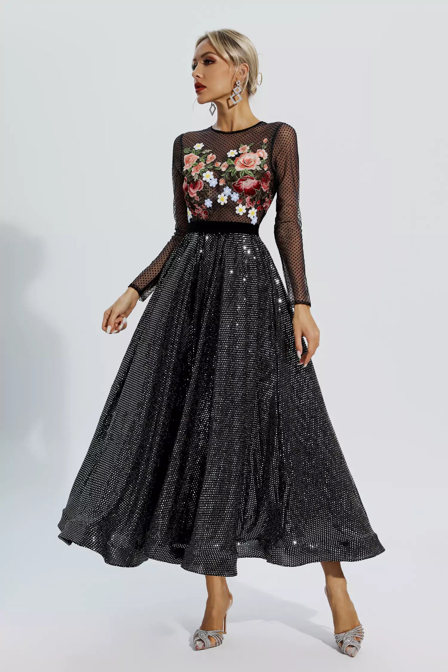 Antonella Black Embroidery Maxi Dress