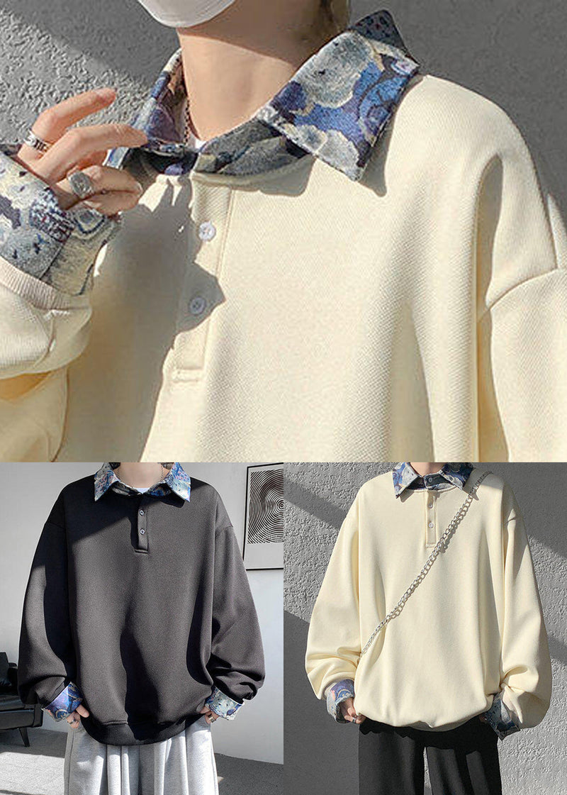 Pan Cotton Collar Black Patchwork Sweatshirts Peter Loose