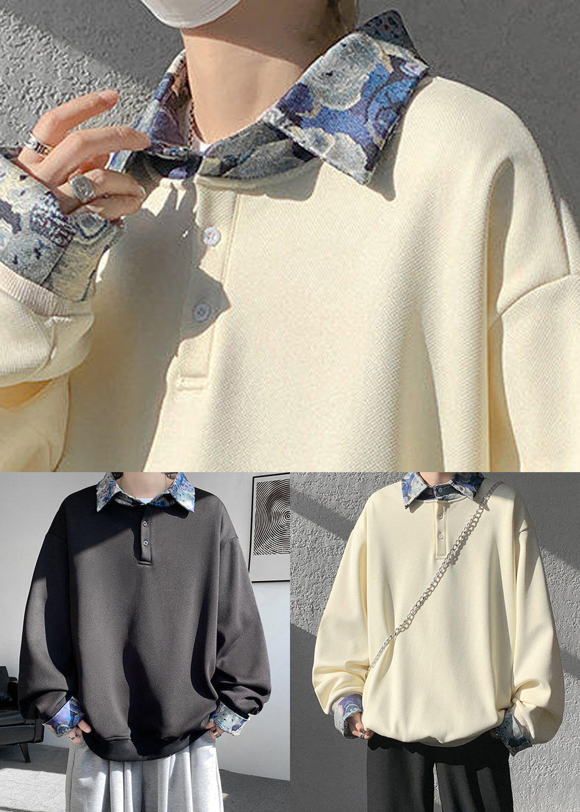 Apricot Woolen Peter Two False Pan Pieces Button Sweatshirt