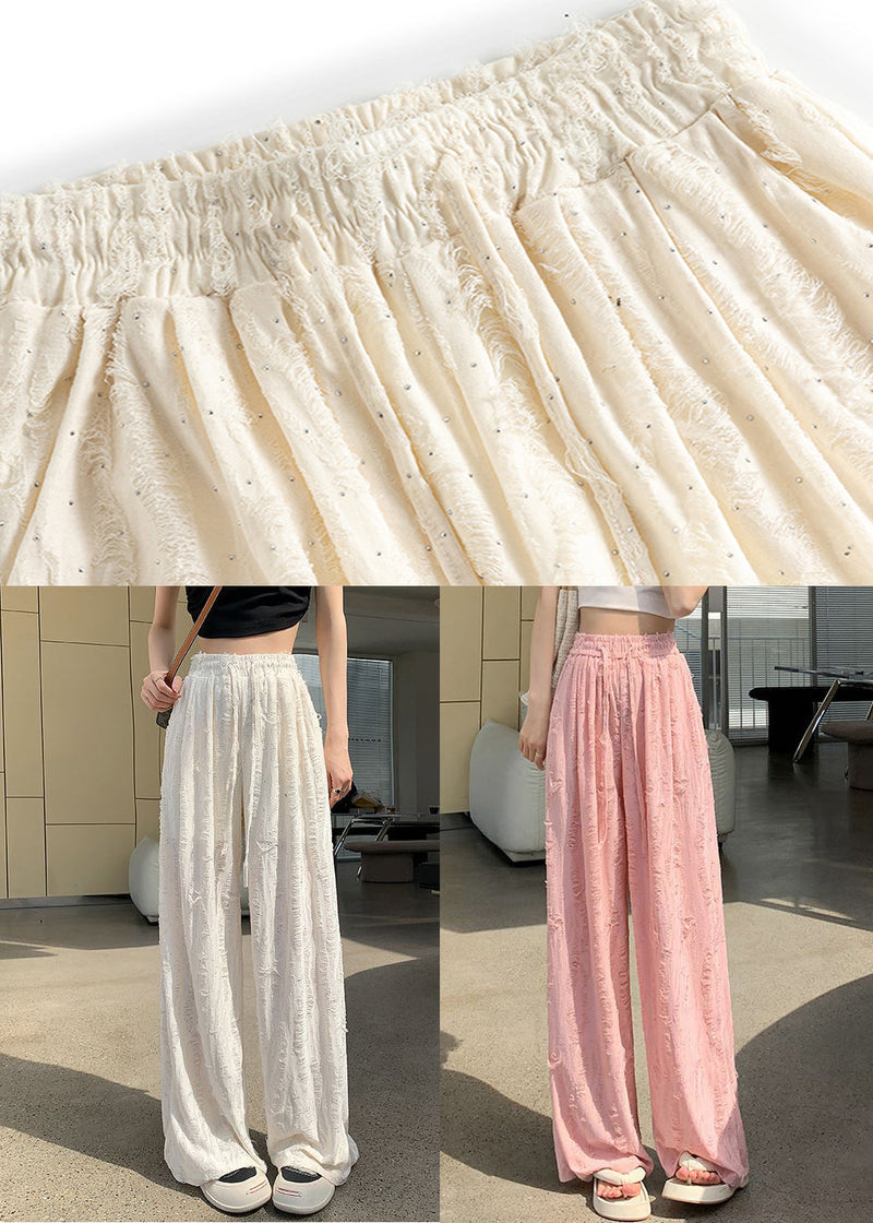 Apricot Hole Pockets Summer Pants Elastic Waist Ab1046
