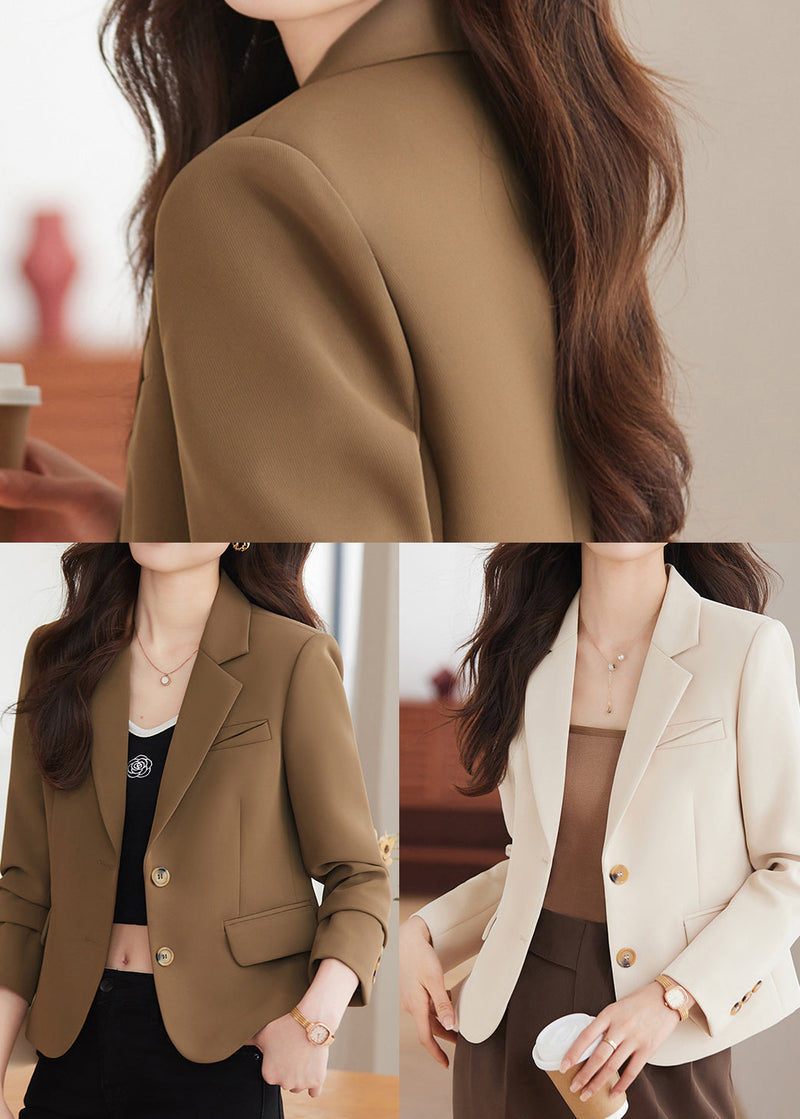 Brown Notched Cotton Short Coats Spring Yj014