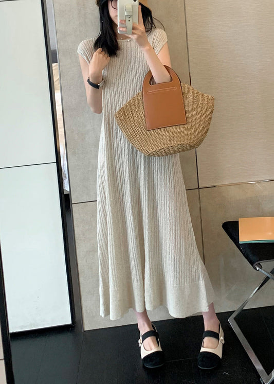 Apricot Cozy Knit Long Dresso Neck Sleeveless Zl009