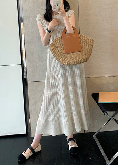 Apricot Cozy Knit Long Dresso Neck Sleeveless Zl009
