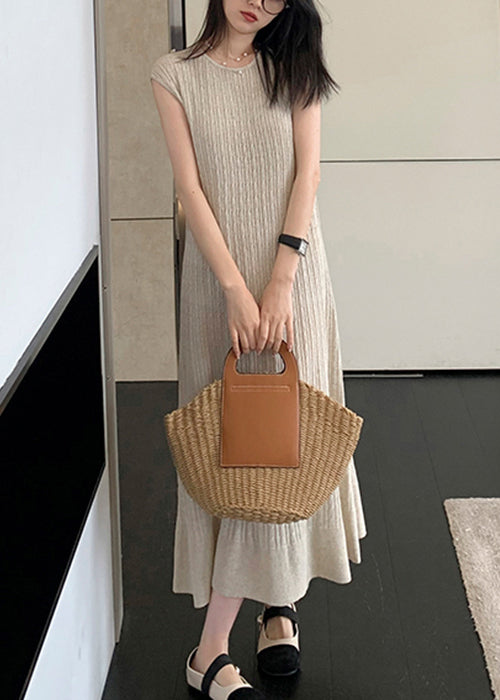 Apricot Cozy Knit Long Dresso Neck Sleeveless Zl009