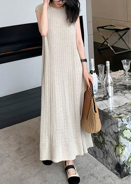 Apricot Cozy Knit Long Dresso Neck Sleeveless Zl009